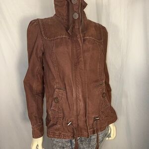 Y2K Mossimo Supply Co Brown Utility Jacket Women’s M | 2000s High Neck Zip Cargo